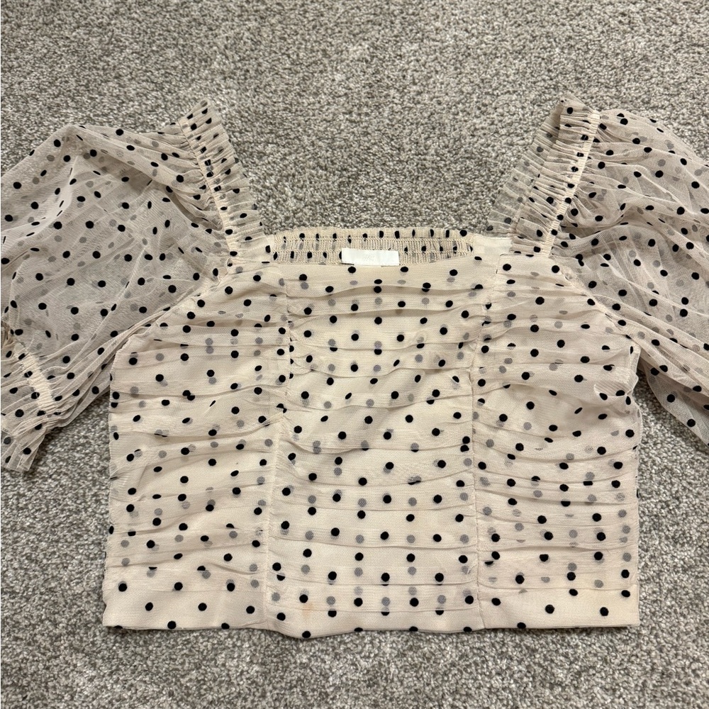 H&M Cream Polka Dot Mesh Blouse